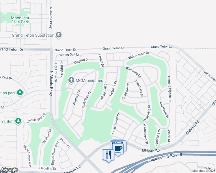 map of restaurants, bars, coffee shops, grocery stores, and more near 2921 Ivorybill Way in North Las Vegas