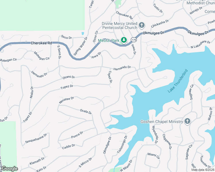 map of restaurants, bars, coffee shops, grocery stores, and more near 93 Topez Drive in Cherokee Village