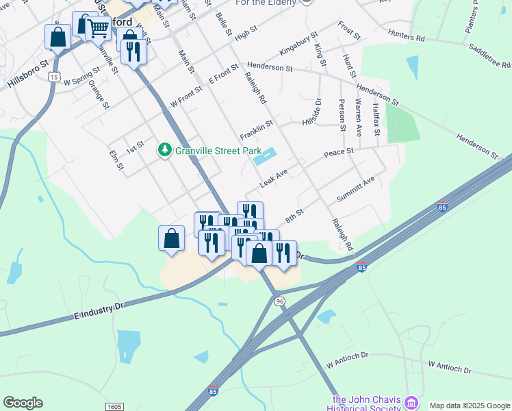 map of restaurants, bars, coffee shops, grocery stores, and more near 207 Wilmington Avenue in Oxford