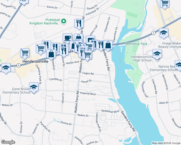 map of restaurants, bars, coffee shops, grocery stores, and more near 136 Cages Road in Hendersonville