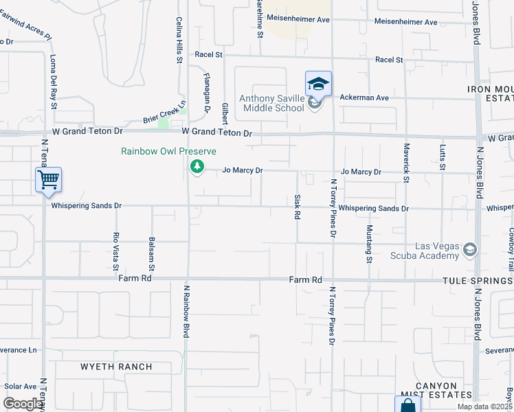 map of restaurants, bars, coffee shops, grocery stores, and more near 6613 Whispering Sands Drive in Las Vegas