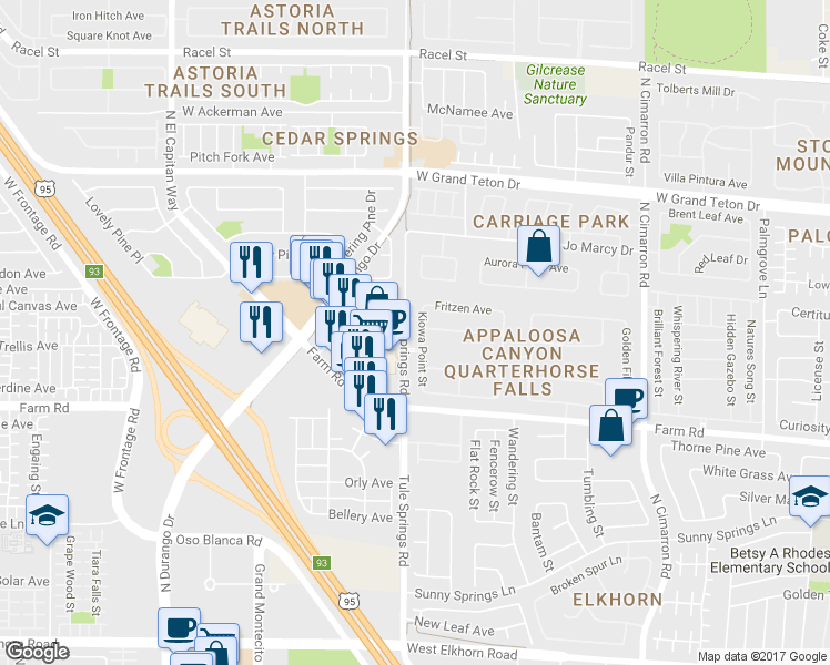 map of restaurants, bars, coffee shops, grocery stores, and more near 7709 Kiowa Point Street in Las Vegas