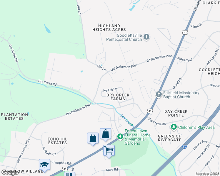 map of restaurants, bars, coffee shops, grocery stores, and more near 162 Ivy Hill Lane in Goodlettsville