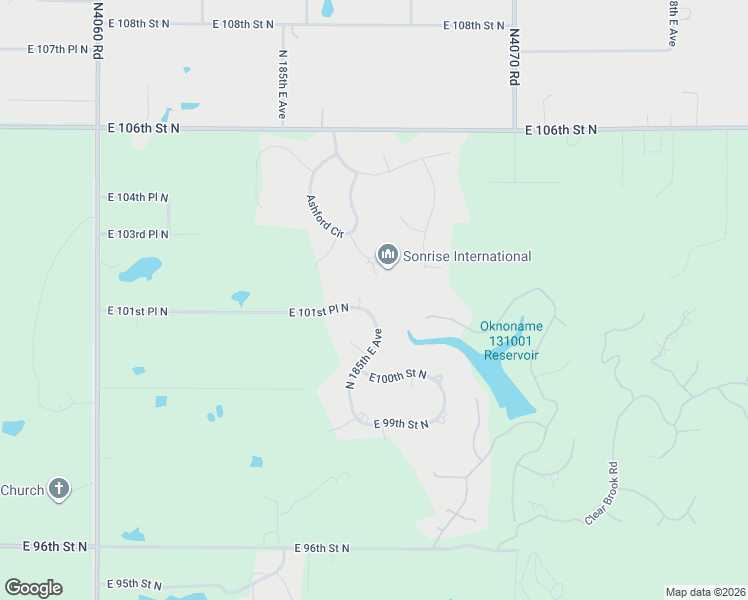 map of restaurants, bars, coffee shops, grocery stores, and more near 18413 East 101st Place North in Owasso