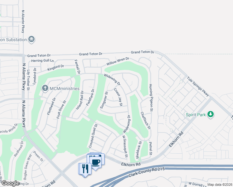 map of restaurants, bars, coffee shops, grocery stores, and more near 7758 Coast Jay Street in North Las Vegas