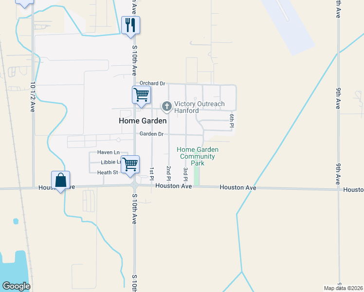 map of restaurants, bars, coffee shops, grocery stores, and more near 11800 3rd Place in Hanford
