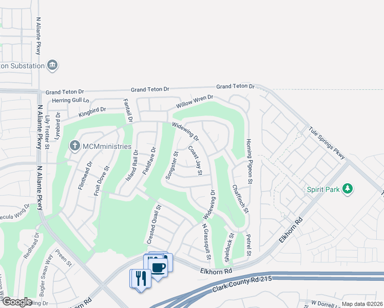 map of restaurants, bars, coffee shops, grocery stores, and more near 7758 Coast Jay Street in North Las Vegas