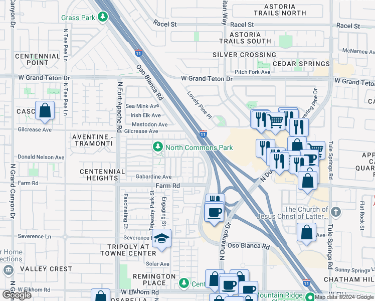 map of restaurants, bars, coffee shops, grocery stores, and more near 8933 West Braided Yarn Avenue in Las Vegas