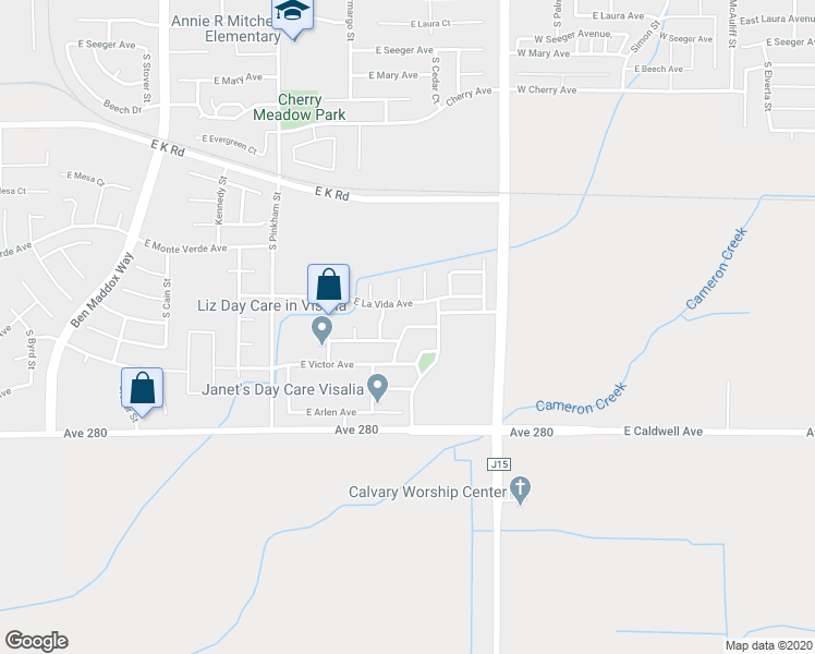 map of restaurants, bars, coffee shops, grocery stores, and more near 2501 East Parkview Avenue in Visalia