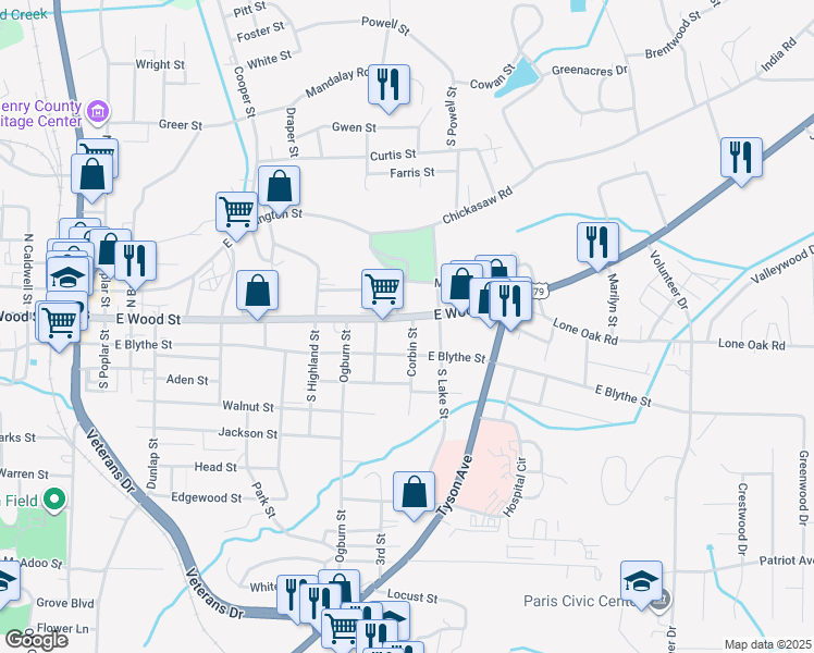 map of restaurants, bars, coffee shops, grocery stores, and more near 813 East Wood Street in Paris