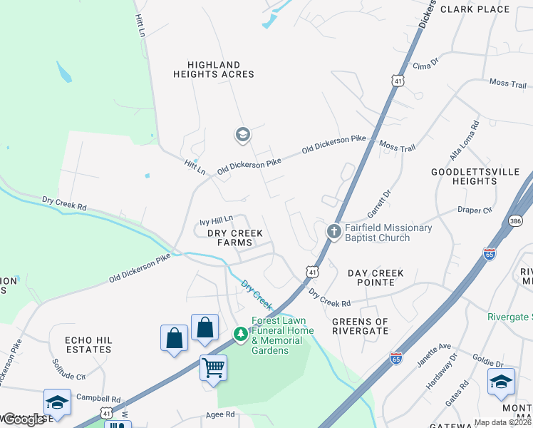 map of restaurants, bars, coffee shops, grocery stores, and more near 124 Trellis Way in Goodlettsville