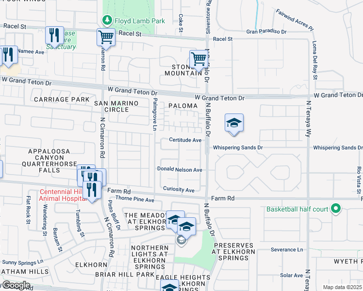 map of restaurants, bars, coffee shops, grocery stores, and more near 7808 License Street in Las Vegas