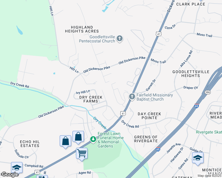map of restaurants, bars, coffee shops, grocery stores, and more near 92 Rolling Meadows Drive in Goodlettsville