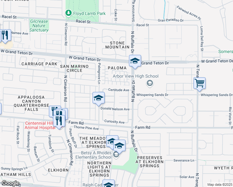 map of restaurants, bars, coffee shops, grocery stores, and more near 7808 License Street in Las Vegas