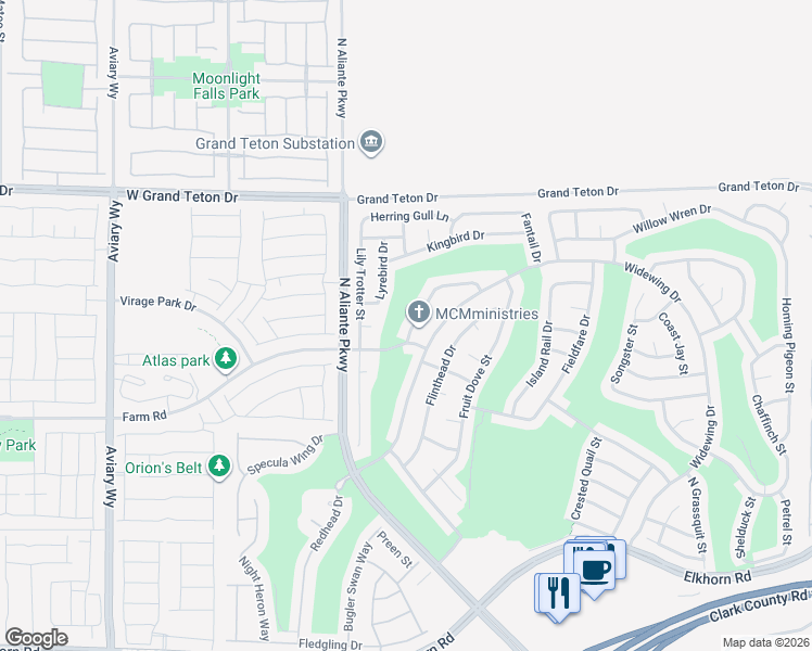 map of restaurants, bars, coffee shops, grocery stores, and more near 3440 Lapwing Drive in North Las Vegas