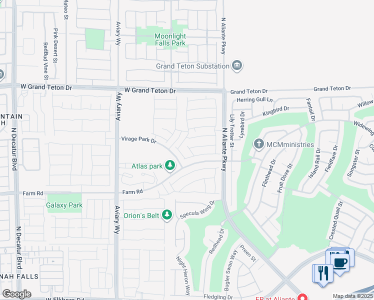 map of restaurants, bars, coffee shops, grocery stores, and more near 7717 Sheliak Street in North Las Vegas