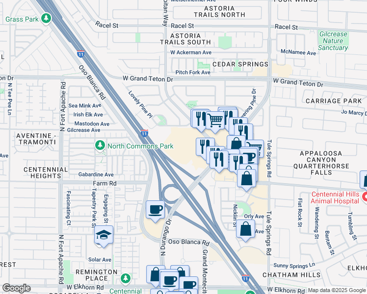 map of restaurants, bars, coffee shops, grocery stores, and more near 7721 North El Capitan Way in Las Vegas