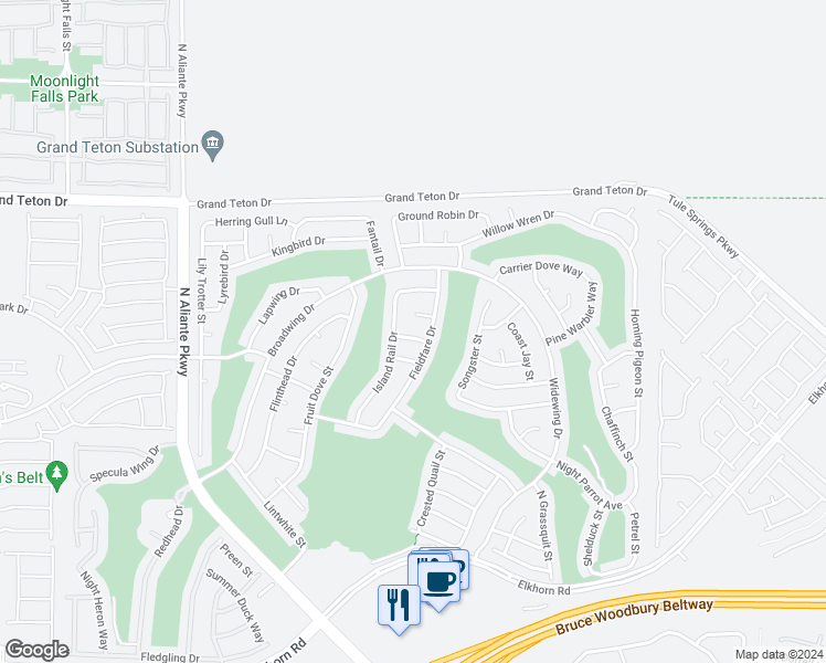 map of restaurants, bars, coffee shops, grocery stores, and more near 2921 Ivorybill Way in North Las Vegas