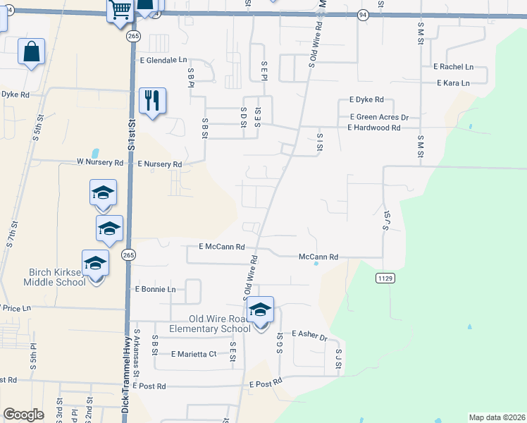 map of restaurants, bars, coffee shops, grocery stores, and more near 411 East Linda Lane in Rogers