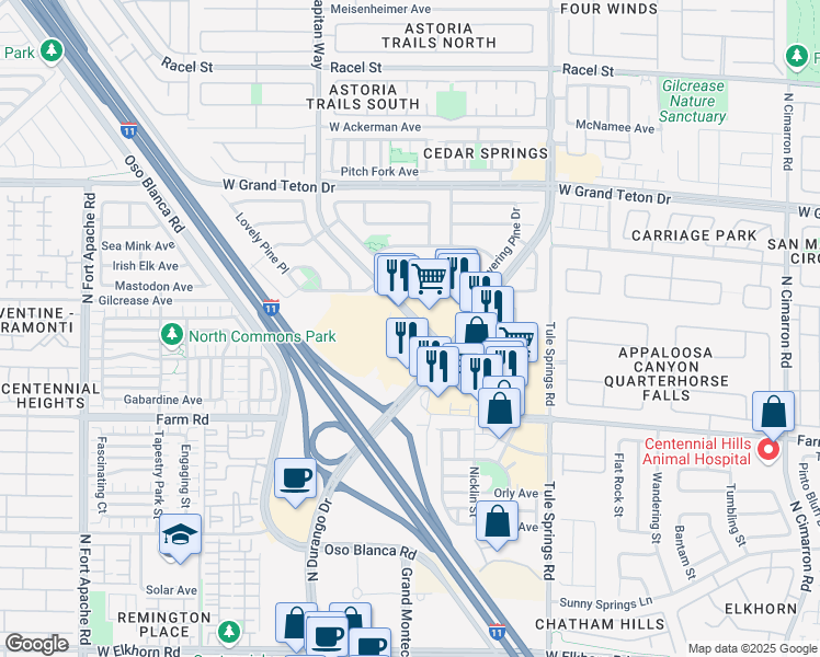 map of restaurants, bars, coffee shops, grocery stores, and more near 7721 North El Capitan Way in Las Vegas