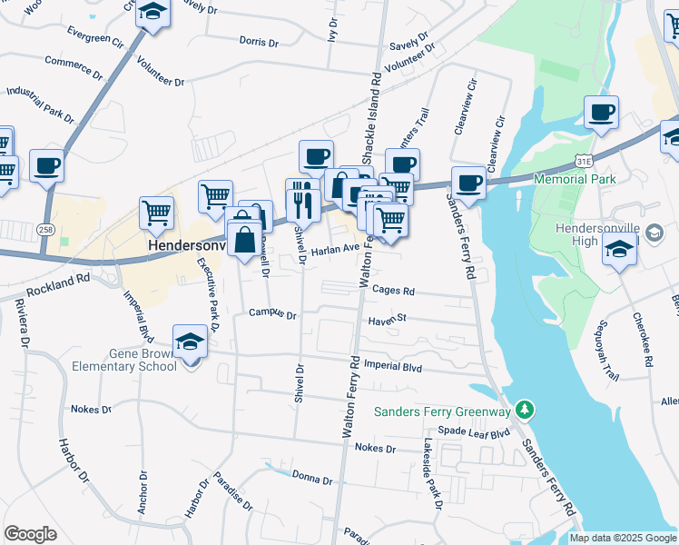 map of restaurants, bars, coffee shops, grocery stores, and more near 126 Walton Ferry Road in Hendersonville