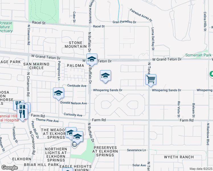 map of restaurants, bars, coffee shops, grocery stores, and more near 7500 Whispering Sands Drive in Las Vegas