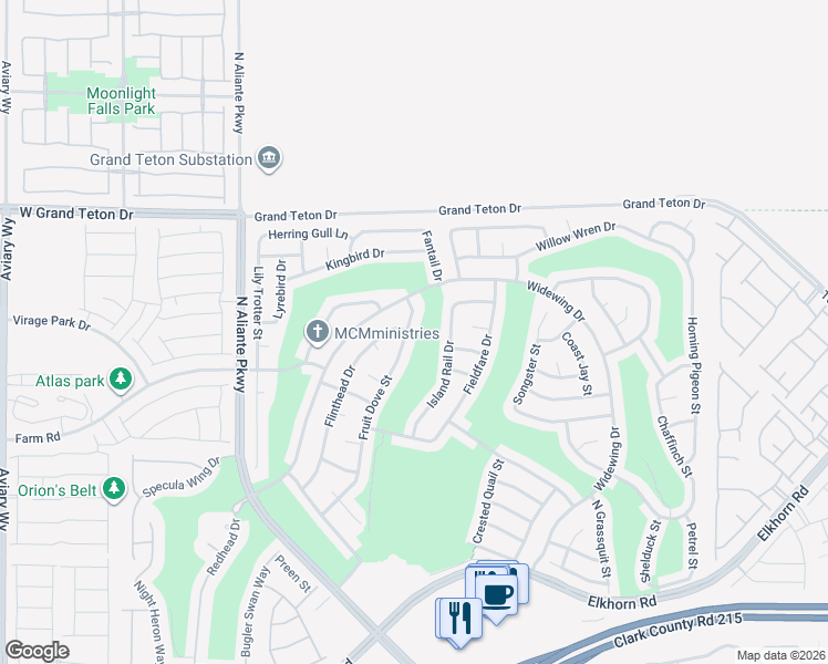 map of restaurants, bars, coffee shops, grocery stores, and more near 7740 Fruit Dove Street in North Las Vegas