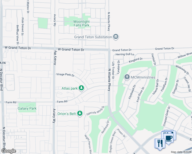 map of restaurants, bars, coffee shops, grocery stores, and more near 7755 North Aliante Parkway in North Las Vegas