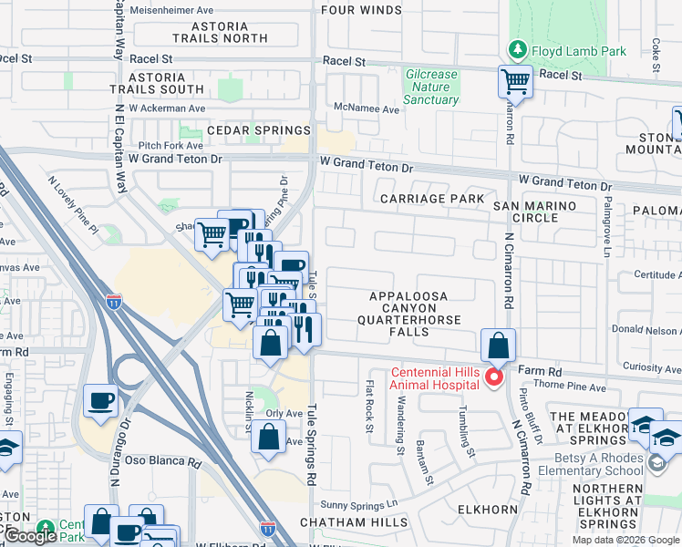 map of restaurants, bars, coffee shops, grocery stores, and more near 7709 Kiowa Point Street in Las Vegas