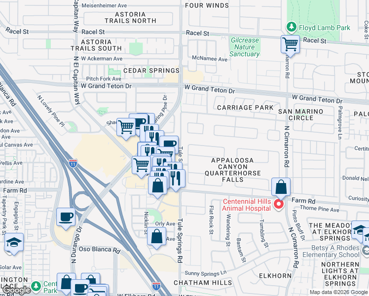 map of restaurants, bars, coffee shops, grocery stores, and more near 7709 Kiowa Point Street in Las Vegas