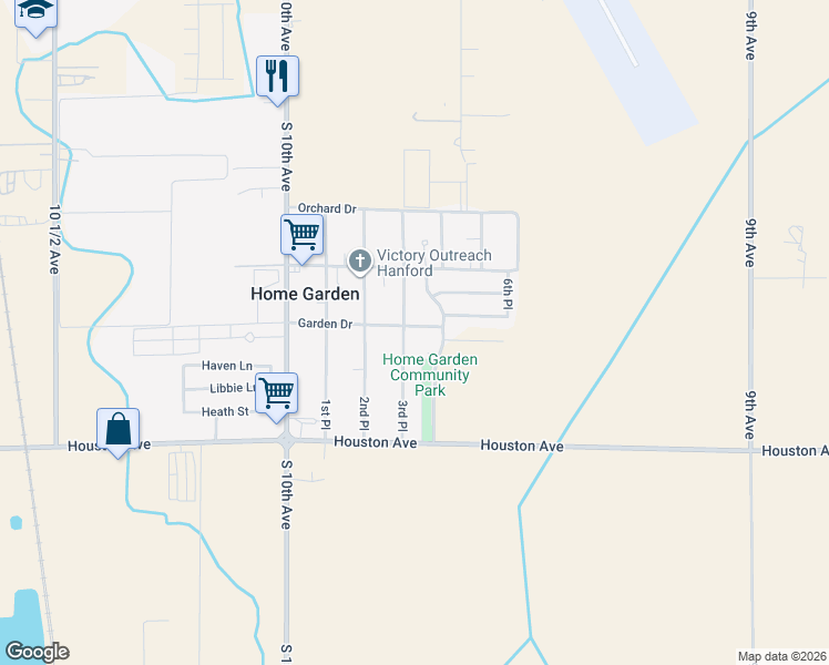 map of restaurants, bars, coffee shops, grocery stores, and more near 11800 3rd Place in Hanford
