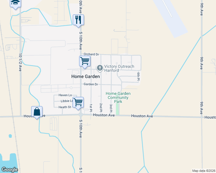 map of restaurants, bars, coffee shops, grocery stores, and more near 11800 3rd Place in Hanford