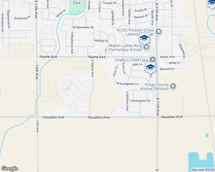map of restaurants, bars, coffee shops, grocery stores, and more near 11379 Evergreen Circle in Hanford