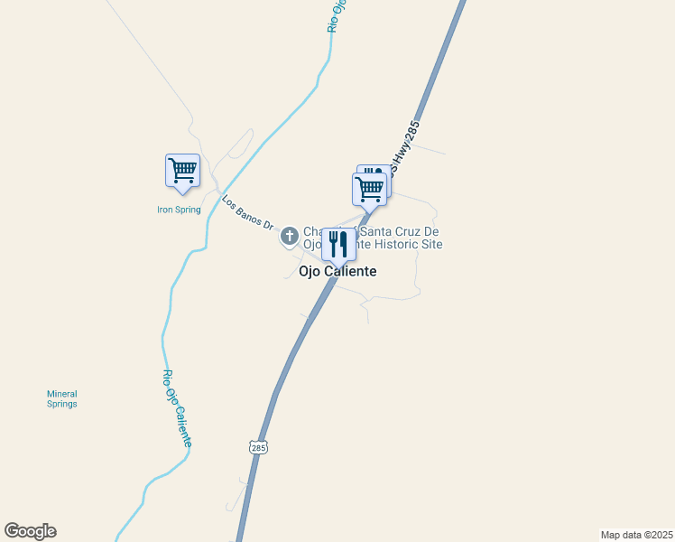 map of restaurants, bars, coffee shops, grocery stores, and more near in Ojo Caliente