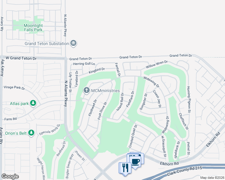 map of restaurants, bars, coffee shops, grocery stores, and more near 7740 Fruit Dove Street in North Las Vegas