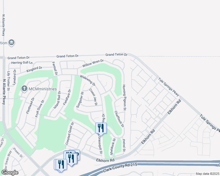 map of restaurants, bars, coffee shops, grocery stores, and more near 7749 Pine Warbler Way in North Las Vegas