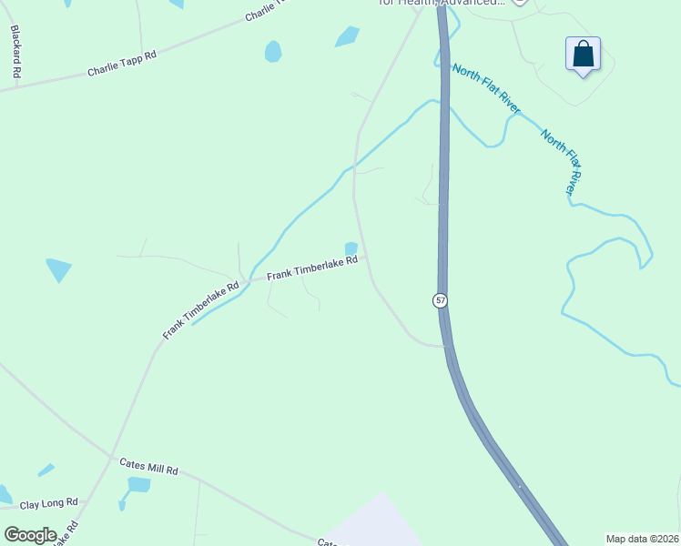 map of restaurants, bars, coffee shops, grocery stores, and more near 75 Frank Timberlake Road in Timberlake