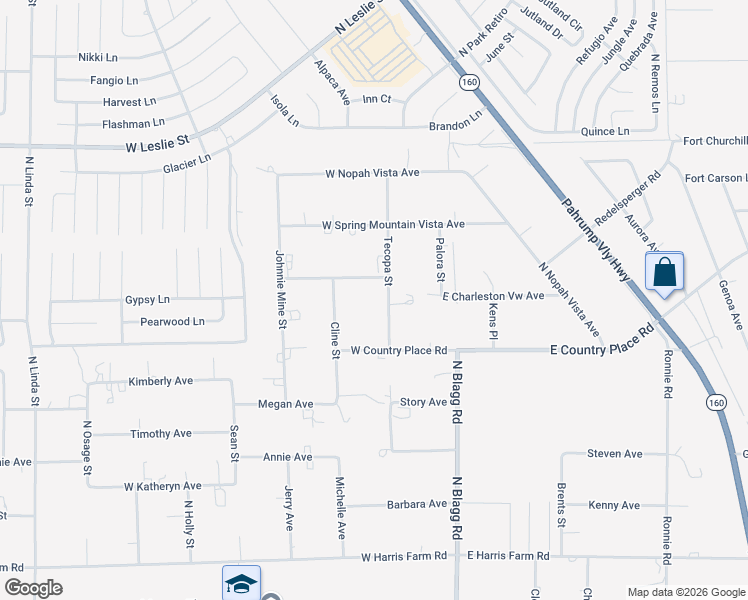 map of restaurants, bars, coffee shops, grocery stores, and more near 5580 Tecopa Street in Pahrump