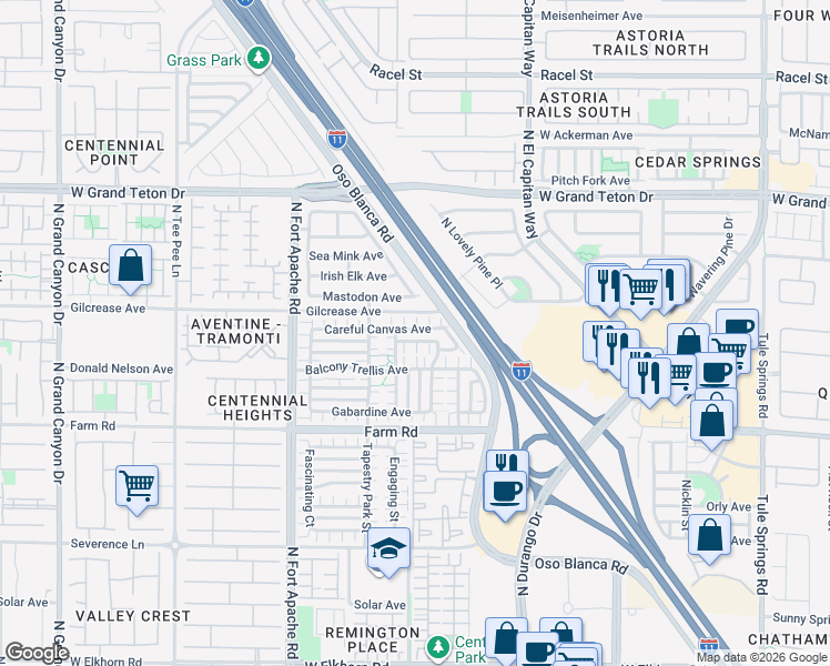 map of restaurants, bars, coffee shops, grocery stores, and more near 7716 Unicorn Tapestry Court in Las Vegas