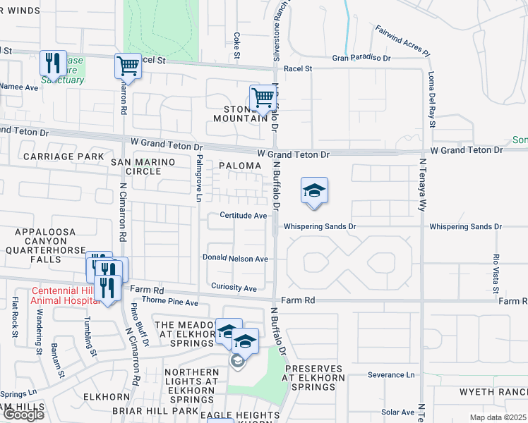 map of restaurants, bars, coffee shops, grocery stores, and more near 7612 Certitude Avenue in Las Vegas