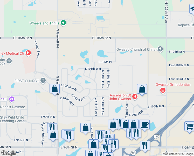 map of restaurants, bars, coffee shops, grocery stores, and more near 10403 North 118th East Avenue in Owasso