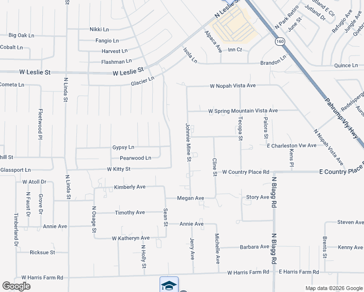 map of restaurants, bars, coffee shops, grocery stores, and more near 5640 Johnnie Mine Street in Pahrump