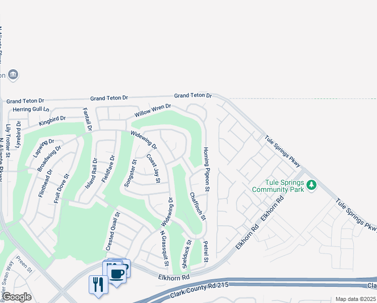 map of restaurants, bars, coffee shops, grocery stores, and more near 7760 Pine Warbler Way in North Las Vegas