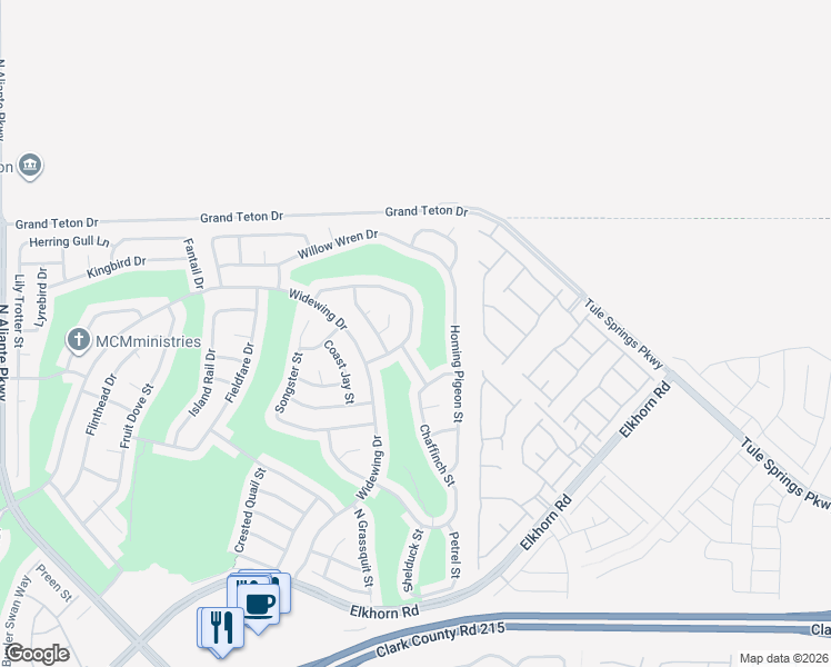 map of restaurants, bars, coffee shops, grocery stores, and more near 7760 Pine Warbler Way in North Las Vegas