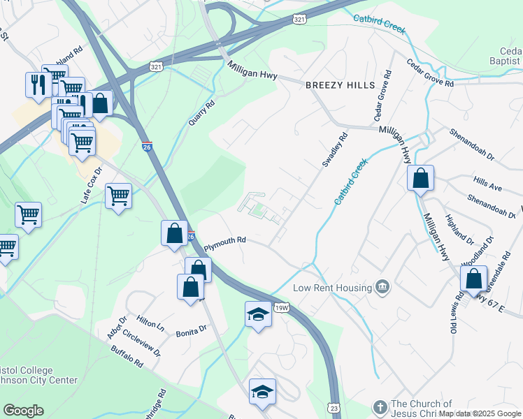 map of restaurants, bars, coffee shops, grocery stores, and more near 78 Charleston Square in Johnson City