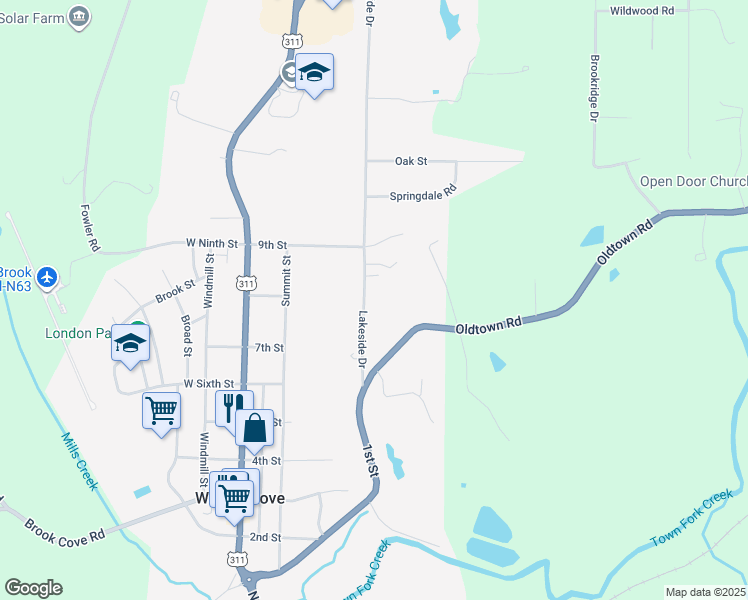 map of restaurants, bars, coffee shops, grocery stores, and more near 158 Lakeside Drive in Walnut Cove