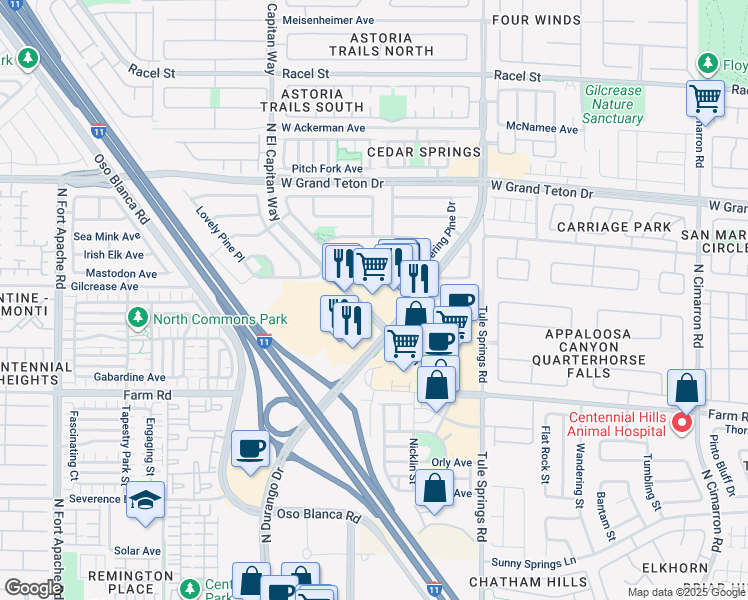 map of restaurants, bars, coffee shops, grocery stores, and more near 7752 North El Capitan Way in Las Vegas