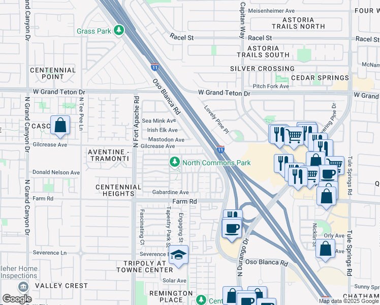 map of restaurants, bars, coffee shops, grocery stores, and more near 7753 Patina Threads Court in Las Vegas