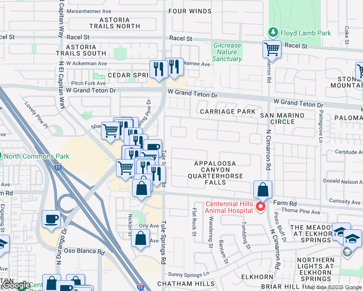 map of restaurants, bars, coffee shops, grocery stores, and more near 7800 Glowing Peak Street in Las Vegas