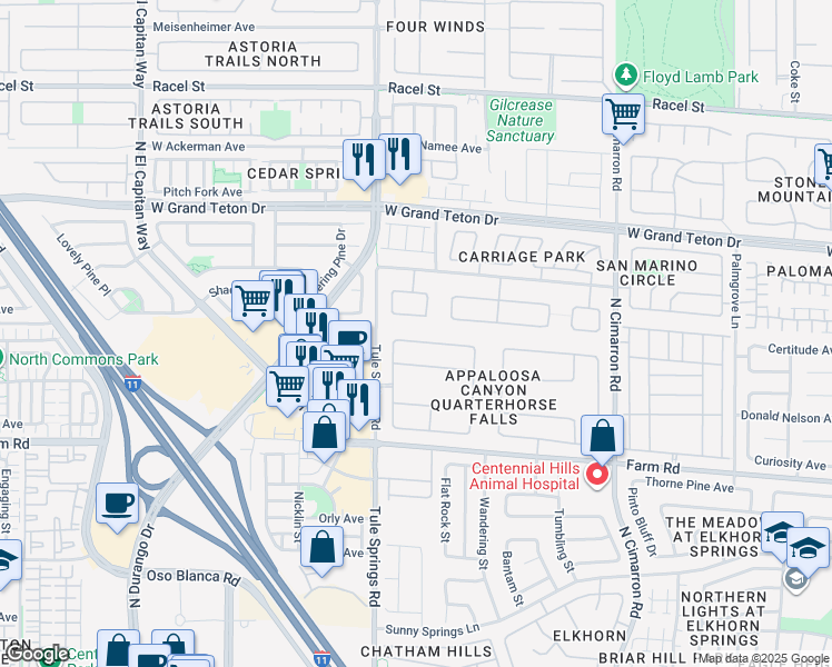 map of restaurants, bars, coffee shops, grocery stores, and more near 7800 Glowing Peak Street in Las Vegas